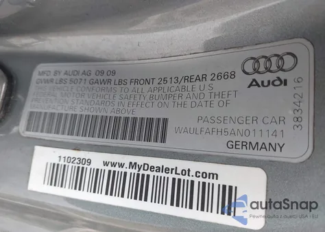 2010 Audi A5 2.0T Premium z USA, uszkodzony, nr VIN WAULFAFH5AN011141